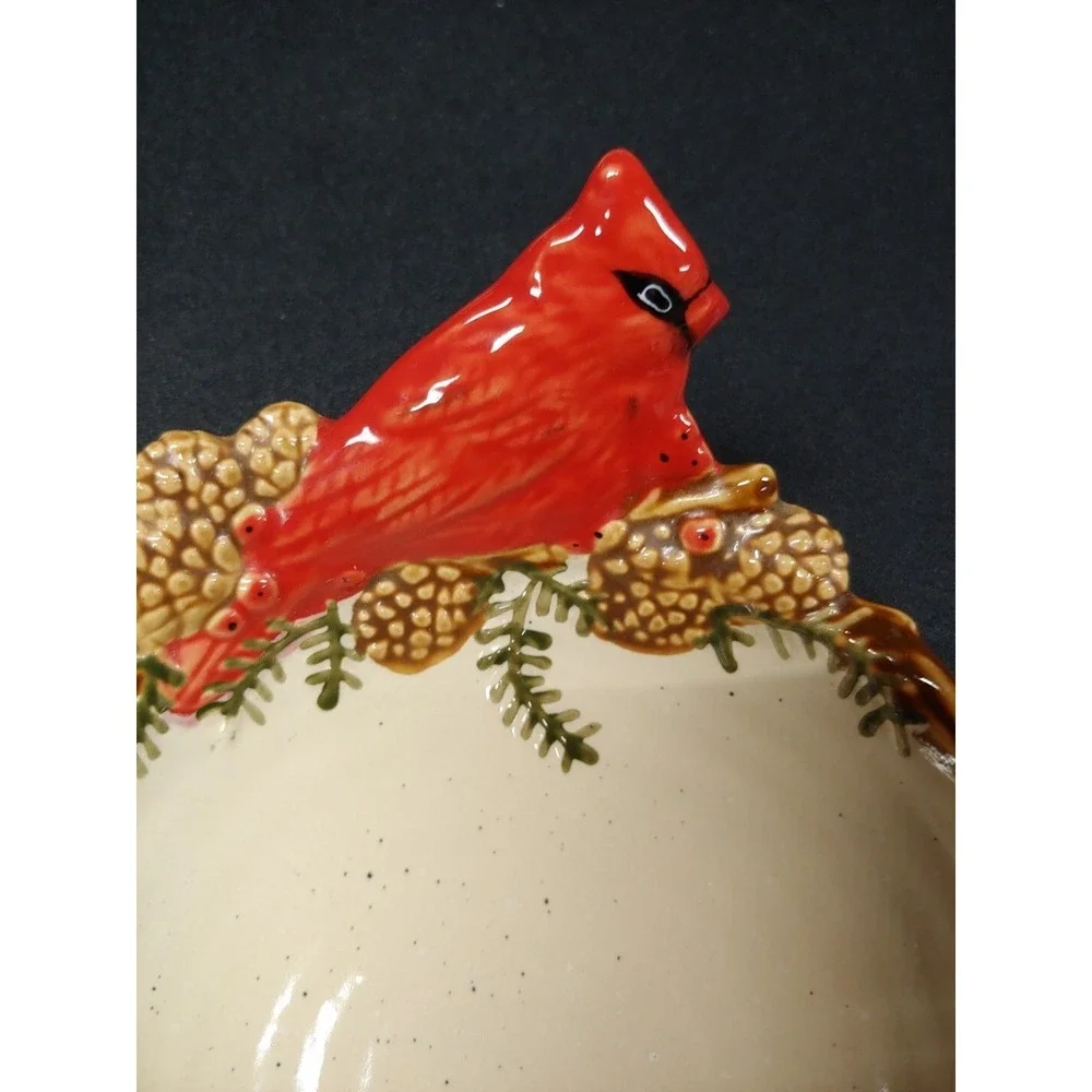 St Nicholas Square Snow Valley Candy Nut Dish Bowl Hand Painted Cardinal 6